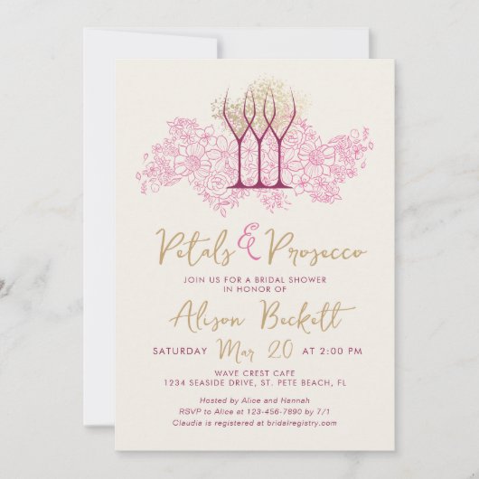 Petals & Prosecco Brautparty Einladung (Vorderseite)