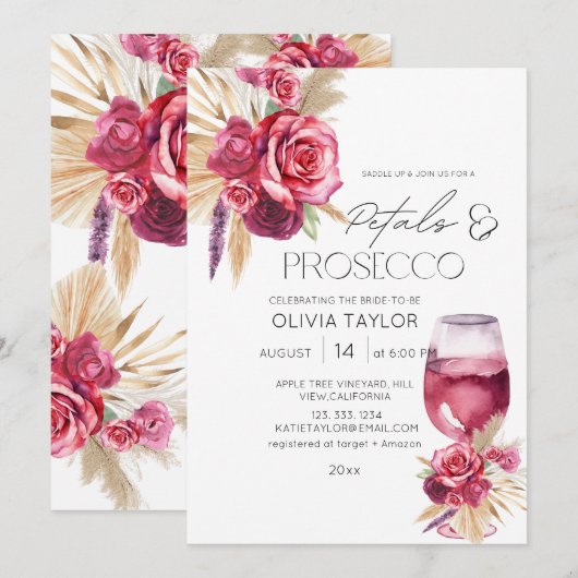 Petals & Prosecco Brautparty Einladung (Vorne/Hinten)