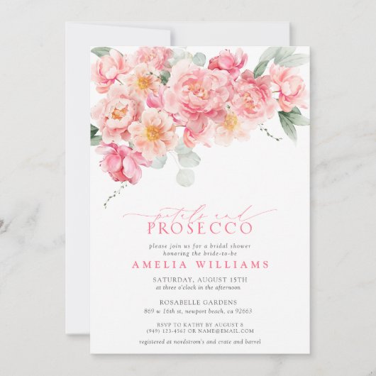 Petals & Prosecco Brautparty Einladung (Vorderseite)