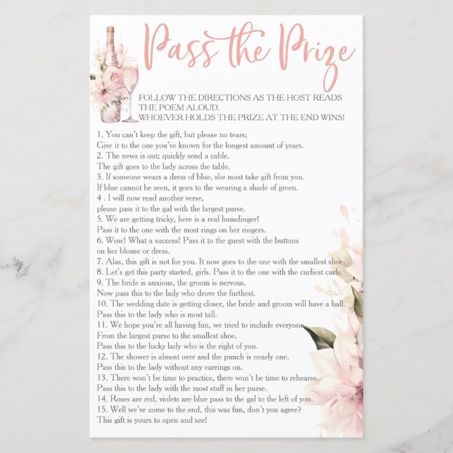 Petals Prosecco Brautparty Game (Vorderseite)