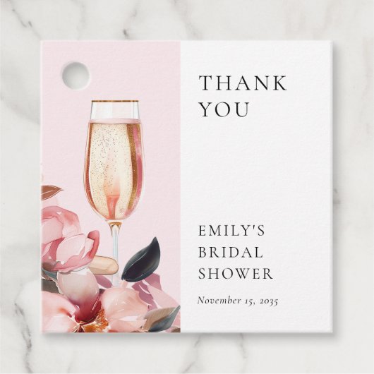 Petals & Prosecco Brautparty Geschenkanhänger (Vorderseite)
