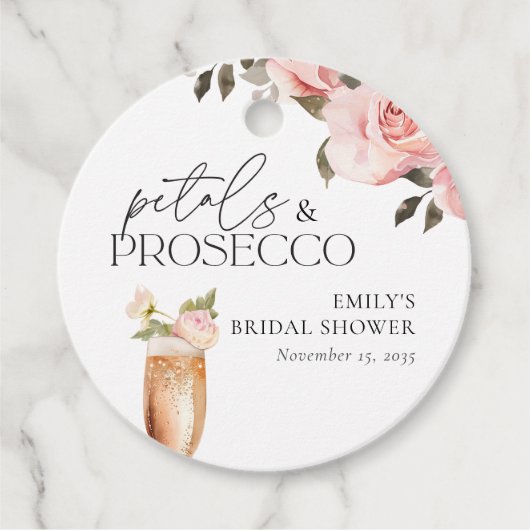 Petals & Prosecco Brautparty Geschenkanhänger (Vorderseite)