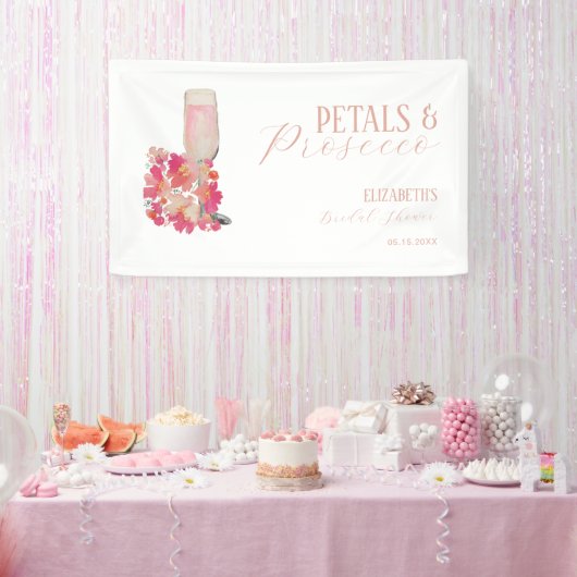 Petals & Prosecco Brautparty Hintergrund Rosa Banner (Party)