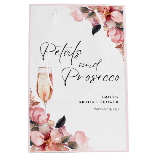 Petals & Prosecco Brautparty Mittlere Geschenktüte (Vorderseite)