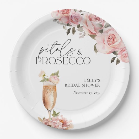 Petals & Prosecco Brautparty Pappteller (Vorderseite)