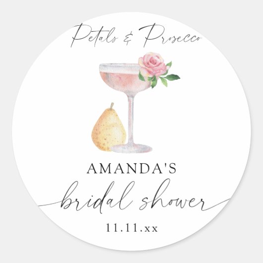 Petals & Prosecco - Brautparty Runder Aufkleber (Vorderseite)
