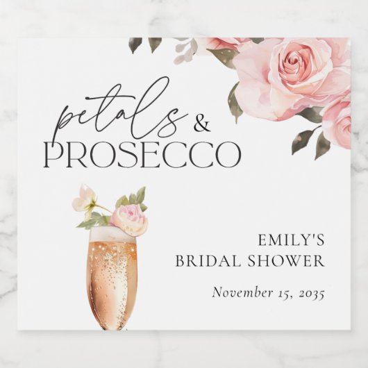 Petals & Prosecco Brautparty Schaumweinetikett (Einzelnes Label)
