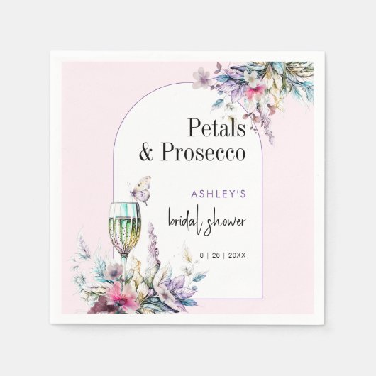 Petals & Prosecco Brautparty Serviette (Vorderseite)