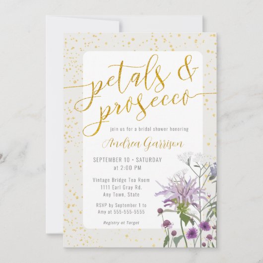 Petals & Prosecco Bridal Dusche Einladung (Vorderseite)