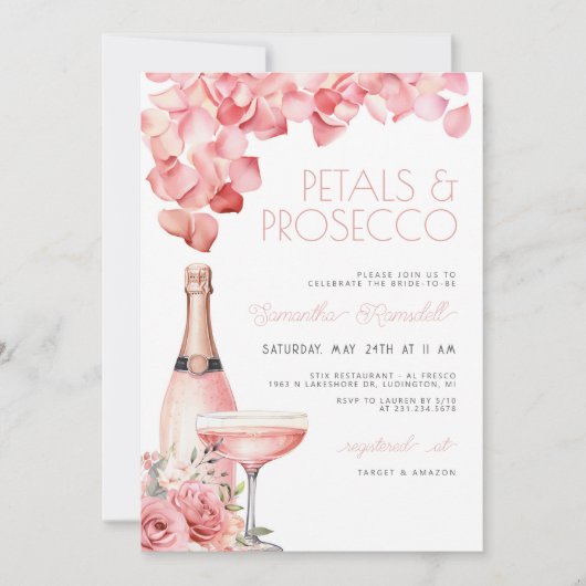 Petals & Prosecco Bridal Dusche Einladung (Vorderseite)
