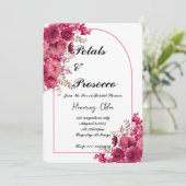 PETALS & PROSECCO BRIDAL SHOWING INVITATION, PINK EINLADUNG (Stehend Vorderseite)