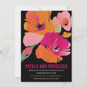 Petals & Prosecco Bright Abstrakte Blütenschwarze Einladung