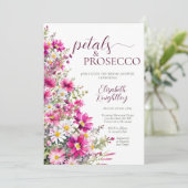 Petals & Prosecco Bright Pink Brautparty Einladung (Stehend Vorderseite)