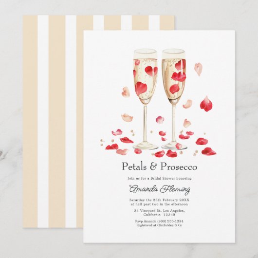 Petals & Prosecco Champagner-Junggesellinnen-Absch Einladung (Vorne/Hinten)