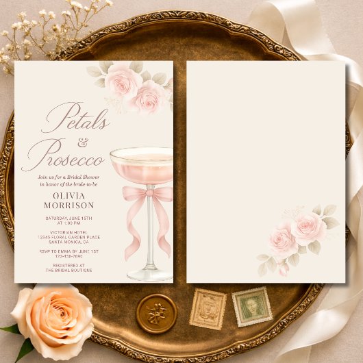 Petals & Prosecco Champagner-Schleife Brautparty-E Einladung