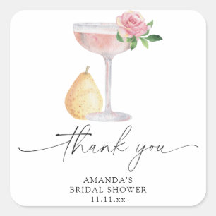 Petals & Prosecco - Danke Brautdusche Quadratischer Aufkleber