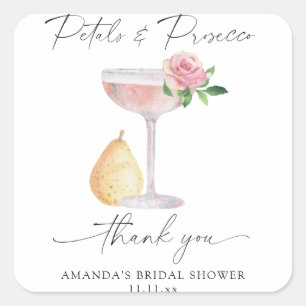 Petals & Prosecco - Danke Brautparty Quadratischer Aufkleber