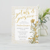 Petals & Prosecco-Dusche Gelb-Bridal Einladung (Stehend Vorderseite)