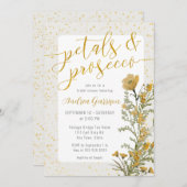 Petals & Prosecco-Dusche Gelb-Bridal Einladung (Vorne/Hinten)