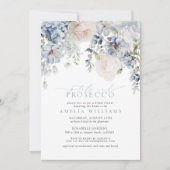 Petals & Prosecco Dusty Blue Floral Brautparty Einladung (Vorderseite)