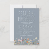 Petals & Prosecco Dusty Blue Wildblume Foto Einladung (Vorderseite)