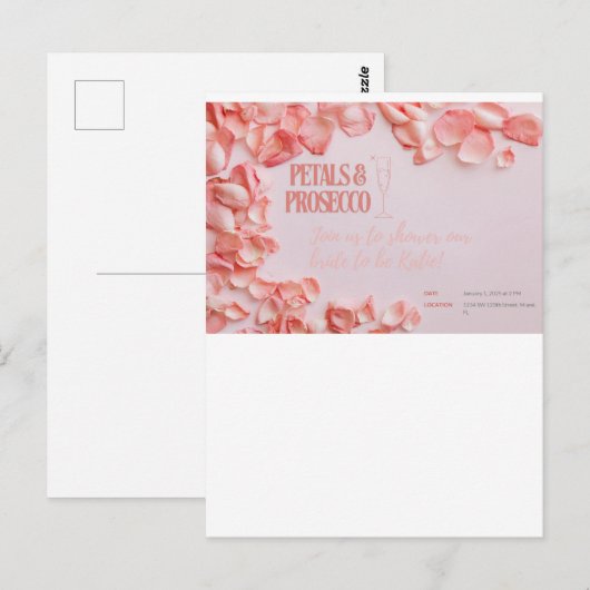 Petals & Prosecco Einladung Postkarte (Vorne/Hinten)