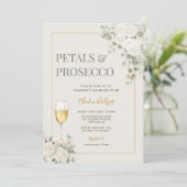 Petals & Prosecco Elfenbein Brautparty Einladung (Stehend Vorderseite)