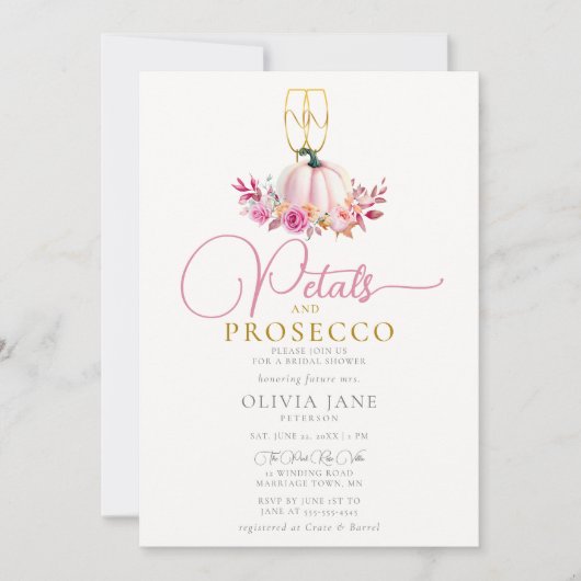 Petals Prosecco ernten Rose Fall Brautparty Einladung (Vorderseite)