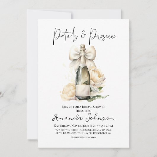 Petals & Prosecco Floral Bow Brautparty Einladung (Vorderseite)