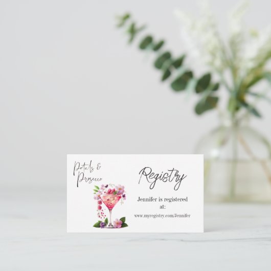 Petals Prosecco floral Brautparty Registrierungska Begleitkarte (Stehend Vorderseite)