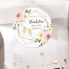 Petals & Prosecco | Floral Rose Gold Brautparty Runder Aufkleber
