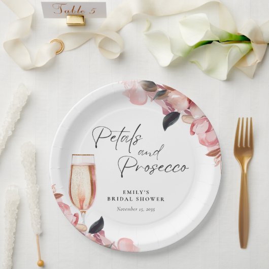 Petals & Prosecco Florale Brautparty Pappteller (Hochzeit)