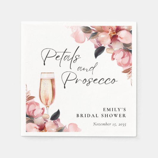 Petals & Prosecco Florale Brautparty Serviette (Vorderseite)