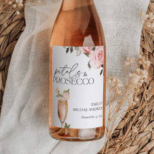 Petals & Prosecco Florale Brautparty Weinetikett