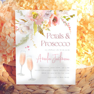 Petals & Prosecco Florale Hochzeitsdusche-Einladun