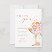 Petals & Prosecco Florale Hochzeitstagsfeier Dankeskarte (Vorderseite)