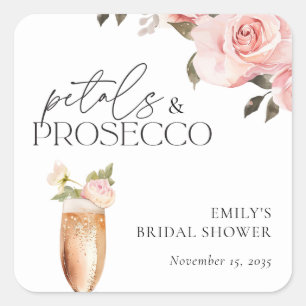 Petals & Prosecco Florales Brautbad Quadratischer Aufkleber