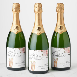 Petals & Prosecco Florales Brautbad Schaumweinetikett