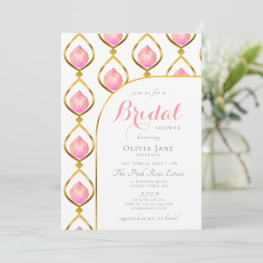 Petals Prosecco Gold Deko Pattern Brautparty Einladung (Stehend Vorderseite)