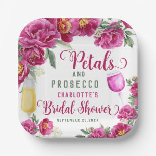 Petals & Prosecco Hot Pink Florale Hochzeitsdusche Pappteller