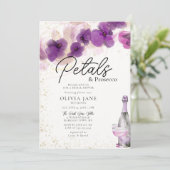 Petals Prosecco Lila Orchid Brautparty Einladung (Stehend Vorderseite)