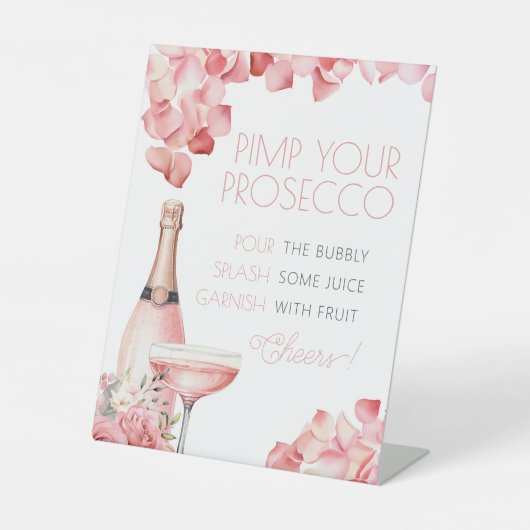 Petals & Prosecco Mimosa Bar Brautparty Sockelschild (Vorderseite)