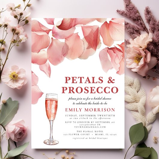 Petals & Prosecco Modernes rosafarbenes Brautparty Einladung