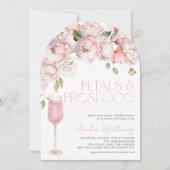 Petals & Prosecco Modernes rosafarbenes Brautparty Einladung (Vorderseite)