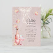 Petals Prosecco Pearls Pink Gold Brautparty Einladung (Stehend Vorderseite)