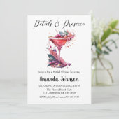 Petals & Prosecco Pink Blues Brautparty Einladung (Stehend Vorderseite)