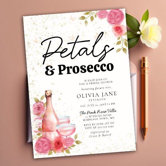 Petals Prosecco Pink Boho Brautparty Einladung