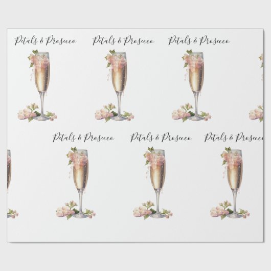 Petals & Prosecco Pink Brautparty Geschenkpapier (Flach)