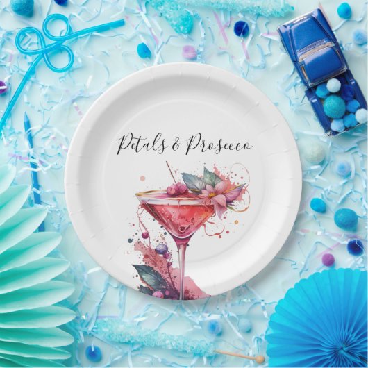 Petals & Prosecco Pink Brautparty Pappteller (Party)