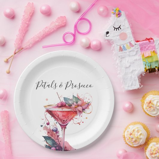 Petals & Prosecco Pink Brautparty Pappteller (Party)